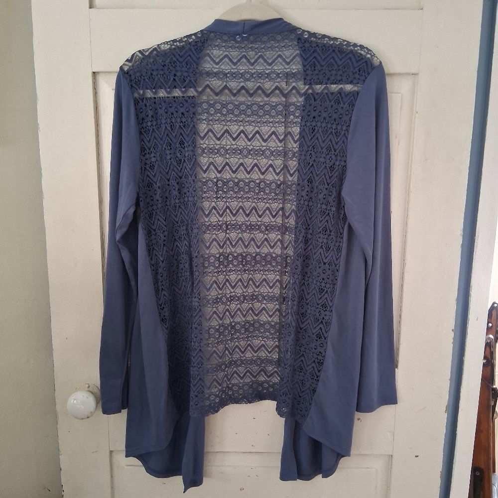 Jacqueline de Yong JDY Cornflower Blue Lace Open-Front Cardigan - Picture 16 of 16